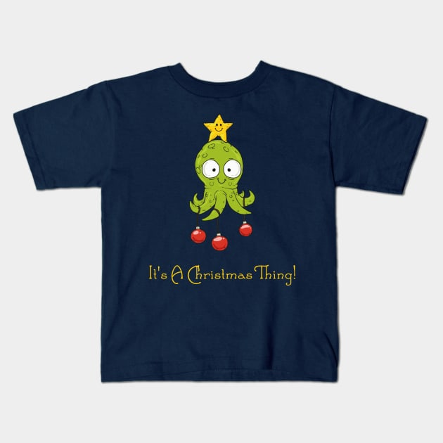 Christmas Octopus Kids T-Shirt by Design Seventytwo